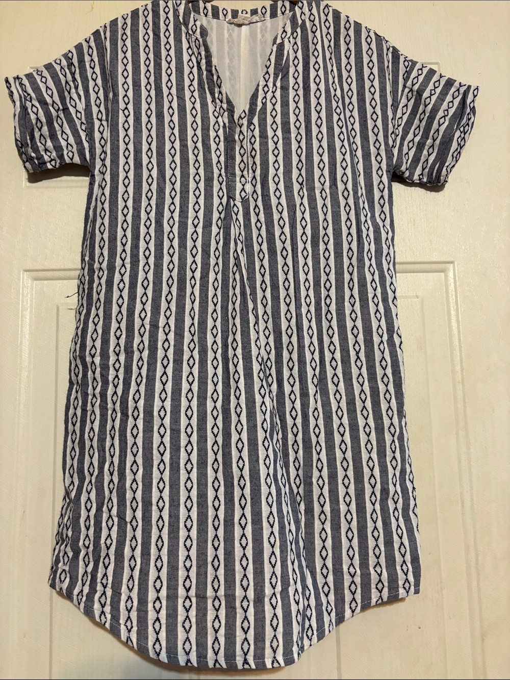 Love Riche Navy and White Vertical Stripe Button-Down Tunic